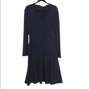 Versailles L black long sleeve waist ruching v-neck fit‎ + flare dress